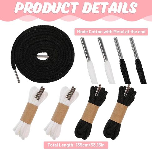 Molain 4pcs استبدال الحبل الرباط مع سهلة الخيط للرواط العرق ، استبدال سلسلة هوديي 53 بوصة ، ارسم سلاسل لسراويل سروال سروال معاطف المعاطف (أسود ، أبيض) in Kuwait
