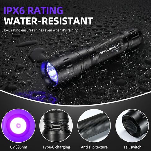 DARKBEAM Flashlight UV 395nm Black Light, Mini & Powerful Wood’s Lamp USB -C LED Rechargeable Blacklight, 10W Portable Pet Dog Urine Detector - Resin Curing, Fluorescent, Scorpion Detection in Saudi Arabia