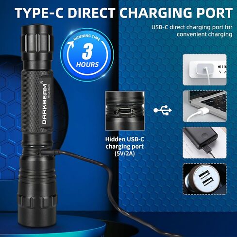 DARKBEAM Flashlight UV 395nm Black Light, Mini & Powerful Wood’s Lamp USB -C LED Rechargeable Blacklight, 10W Portable Pet Dog Urine Detector - Resin Curing, Fluorescent, Scorpion Detection in Saudi Arabia