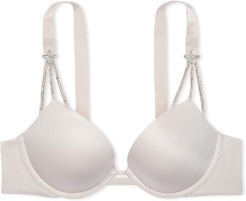 Victoria's Secret Shine Strap Push Up Bra, Adds One Cup Size, Padded, Plunge Neckline, Lace, Bras for Women, Very Sexy Collection, Black Monogram (34C) in Saudi Arabia