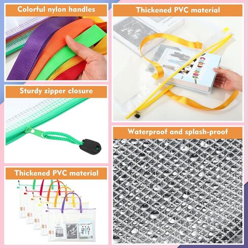 Colarr 20 Pcs Art Portfolio Bag Bulk Include 10 Pack 19 x 25 Waterproof Poster Storage with Zipper Handle for Artwork 10 Pack 13 x 8.8 Transparent Pencil for Bulletin Board Painting (Colorful) in Kuwait