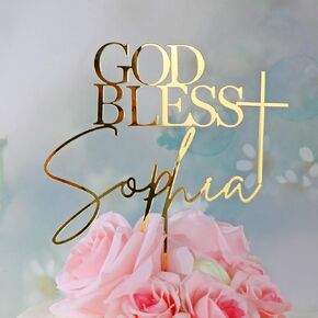 Personalized God Bless and Cross Cake Topper with Name,11 Colors Custom Acrylic Baptism Cake Decoration for First Communion,Baby Shower and Birthday Party (style1)