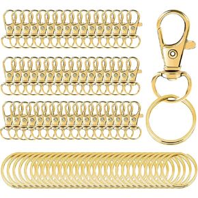 100pcs خطافات ذهبية الدوارة مع حلقات رئيسية ، حبل المعادن حبل مفاتيح السنانير clasps جراد البحر للمجوهرات الرئيسية DIY الحرف (100)