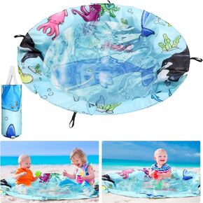 Tondiamo 4.6 x 4.6 ft Beach Pool for Toddler Baby Beach Pool Blanket 2 in 1 Waterproof Sandproof Kiddie Foldable Sand for Kid Vacation Picnic