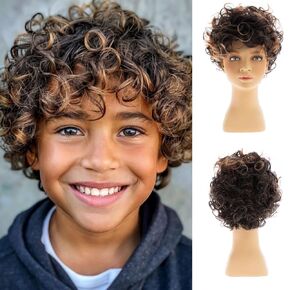 Brown Kids Wig Short Curly Child Synthetic Boys Wig Cosplay Halloween Costume Party Use