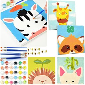 Vileafy 5 Paint by Numbers Kit for Kids Ages 8-12 Years Old, Beginners Pre Drawn Canvas Painting Kit for Art Coloring Party Favors, 8 * 8inches for Class and Family Activities
