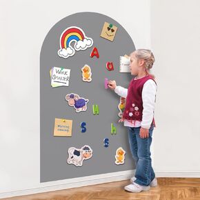 Magnetic Wall Decal Arch, 15'' x 31'' Magnetic Chalk Board Sticker for Kids, Playroom, Home (Light Gray)