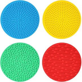 4PC Silicone Sensory Fidget Toys Set: Multi-Texture Quiet Tactile Mats for Kids, Calming Floor Tiles for Focus, Calm Support, Classroom & Special Education