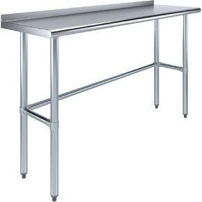 Stainless Steel Work Table with Open Base & 1.5" Backsplash – 24" x 48" | NSF Certified Commercial Kitchen Prep Table | Foodservice & Utility Use