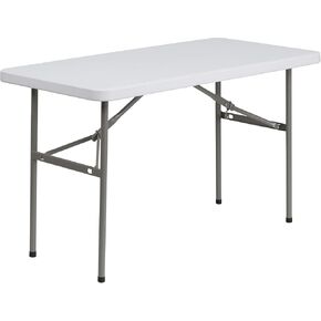4' Non-Folding Rectangular Event Table - 4 Feet Portable Plastic Utility Banquet Table for Indoor/Outdoor Use – White Heavy-Duty Space-Saving for Party, Office, Camping, Catering