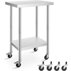 FOHERE Stainless Steel Table, Prep Table W/4 Caster Wheels, NSF Metal Table for Restaurant, Home and Hotel (24×24 in)