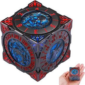 DND Spinner Dice, 7 in 1 Unique Metal Cube D&D Dice Set with 3D Relief for Dungeons and Dragons Gift, Cool Polyhedral Role Playing Game Dice, Fantasy Tabletop RPG Accessories (Red Silver)