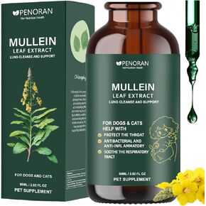 Pet Mullein Leaf Extract Drops for Dogs & Cats Hoarseness, Cough, Easy Breathing, Lung Cleanse and Support, Better Lungs, Soothes Throat Discomfort - ﻿100% Natural and Efficient ﻿ ﻿