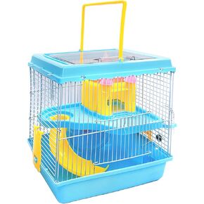 Tfwadmx Hamster Carrier, Dwarf Hamster Travel Cage, Portable Cages with Water Bottle, Gerbil Travel Carry Case Outdoor Vacation House for Small Mice(Blue,10.6"x8"x11.4")
