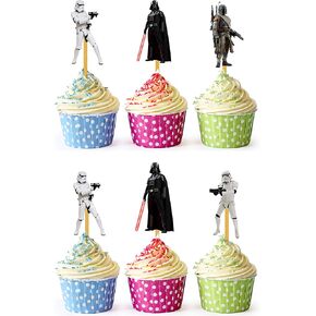24x Galactic Space Cupcake Toppers – Durable Picks Happy Birthday Décor, Cupcake Decorations for Kids' Birthdays