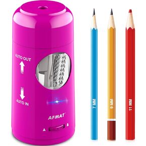 AFMAT Electric Pencil Sharpener, Rechargeable Automatic Pencil Sharpener for Jumbo & Colored Pencils (7-11.5mm), Auto In/Out, Hands-Free, Large Shaving Box, Portable for Home/Classroom/Office (Purple)