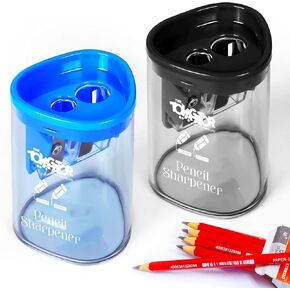 Pencil Sharpener - Dual Hole Premium Quality Sharpener for Standard, Large Colored & Makeup Pencils - Portable Pencil Sharpener for Kids, Artists, Office & Makeup Pencils
