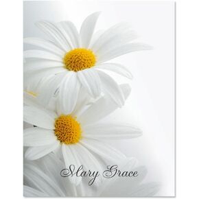 White Marguerite Personalized Note Cards (Set of 12 Cards with White Envelopes)