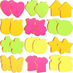 Leinuosen 2400 Sheets 3 x 3 Inch Sticky Notes Shape Bright Colors Self-Stick Pads Heart Arrow Star Post Multiple Colors Shape Sticky Notes Gifts for Classroom Office Supply, 24 Pads(12 Shapes)
