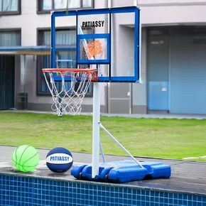 Pool Basketball Hoop with LED Lights, Adjustable Poolside Basketball Hoop with Wheels, Ideal for Poolside Fun & Nighttime Play