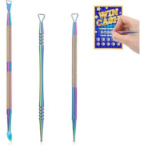 3 Pcs Lottery Ticket Scratcher Tool Metal Scratch off Tool Lotto Scratcher Tools Lottery Ticket Holders Multi-Use Scraping Tools for Scratch Tickets Stickers Labels Films, Rainbow(Colorful)