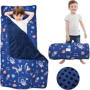 Largest Toddler Nap Mat with Pillow & Blanket, 55.1''x 23'' Soft Toddler Sleeping Mat Roll Up Portable Nap Mats for Preschool, Daycare Kids Nap Mat, Slumber Bags for Boys Girls