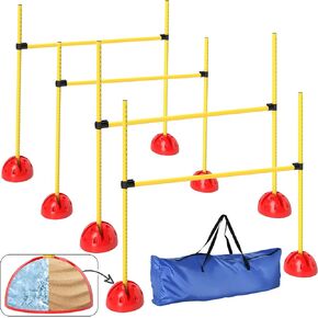 PawHut 4 Piece Dog Agility Course Backyard Set, Dog Agility Training Equipment with 4 Height Adjustable Dog Agility Jumps, Carry Bag, Dog Obstacle Course Outdoor Games, Yellow
