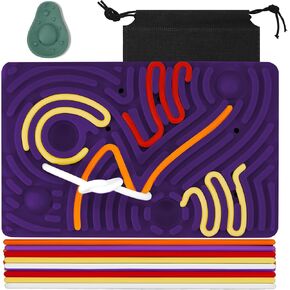 Sensory Activity Board, Double-Sided Silicone Sensory Fidget Toy with 20 Strings, Suitable for ADHD & Autism Kids 3+ Year Old, Includes Portable Travel Bag and Avocado Sensory Worry Stones (Green)