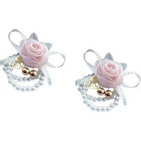Elegant Rose Flower Wrist Corsage Floral Pearls Elastic Bracelet for Bridesmaids Adjustable Wristband Wedding Party