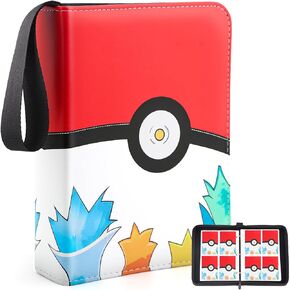 4 Pocket Card Binder Collectable Trading Card Albums Fits 400 Cards with 50 Removable Sleeves, Portable Card Guardian Book with Zipper, Collection Album Holder with Carry Strap for Game/Sport Cards