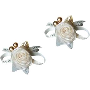 Elegant Rose Flower Wrist Corsage Floral Pearls Elastic Bracelet for Bridesmaids Adjustable Wristband Wedding Party