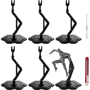 Chunful 6 Pcs Hobby Action Base with 4 Kinds of Joints, Model Action Figure Stand Compatible with RH, BB, HG, 1/144 Scale Universal Models (Black)