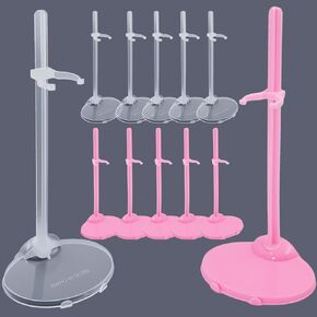 12 Pcs Adjustable Doll Stands - 6 Transparent and 6 Pink Colors - Lightweight Display Rack for Dolls, Action Figures & Monsters