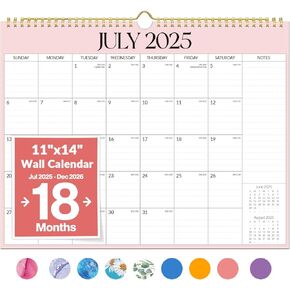 Forvencer Wall Calendar 2025-2026, 18-Month Calendars July 2025 - December 2026, 14" X 11" Monthly Planner Organizers, Premium Paper, Large Ruled Blocks, Spiral Binding Hanging for Fridge Office Home