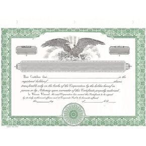 Blank Corporate Stock Certificates, HUBCO, Green, Pack of 15