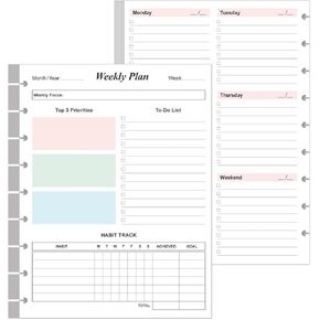 9 Disc Weekly Planner Refills - Classic Size 53 Sheets/106 Pages Colorful Weekly Planner for Happy Planners Insert, 100 gsm White Paper, Lasts 1 Year, Undated, 7" x 9.25"