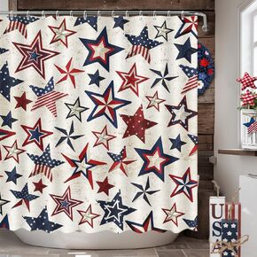 MEHOFOND 4th of July Shower Curtain Independence Day Truck God Bless The USA Shower Curtain for Bathroom American Blue and Red Flag Stars Home Bathtub Decor Fabric Waterproof Shower Curtain 72x72 Inch