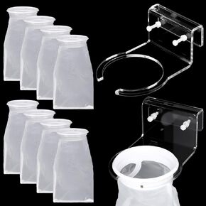 8 Pcs 4 Inch Ring Filter Sock and 1 Pcs 4 Inch Acrylic Pre Sump Filter Sock Holder Mount Bracket 200um Micro Nylon Aquariums Bags for Fish Tank Saltwater Freshwater Aquariums