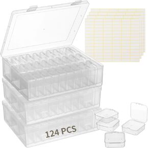 120Pcs Small Clear Plastic Bead Storage Containers, 4 Craft Storage Boxes with Hinged Lid, 336 Labels, Mini Box for Jewelry Making Bracelets Beading Nails Screws Seeds Small Parts