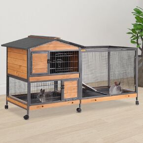 62 "قفص الأرانب مع منحدر مقاوم للمضغ وسقف مقاوم للماء-قفص أرنب داخلي/خارجي ، تصميم من طابقين ، 6 عجلات قابلة للقفل وصواني سحب مزدوجة (رمادي) in Kuwait