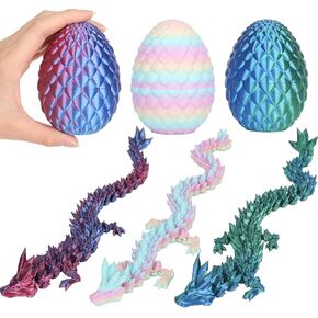 3 Packs Dragon Eggs with Dragon Inside, 3D Printed Dragon, Egg with Dragon Fidget Toy, Mystery Easter Basket Stuffers (Purple, Green & Rainbow)