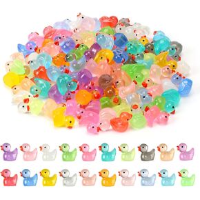 Mini Ducks 100 Pack Resin Tiny Ducks Luminous Animal Glow in The Dark Tiny Toys for Garden Aquarium Decor DIY Projects Party Decorations (20 Colors)