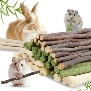 Sukh 300g Hay Chews Sticks - Natural Timothy Hay Sticks and Apple Stick and Sweet Bamboo Sticks Atural Teeth Grinding Toy Sets - Toys for Rabbit, Squirrel, Guinea Pigs, Chinchilla
