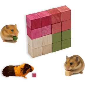 16 PCS Fruity Balsa Wood Chew Animal Toy for Rabbits Natural Chew Blocks for Hamster Chinchilla Guinea Pig,Molar Treats Snack for Small Animals Teeth Care (20x20x20mm)