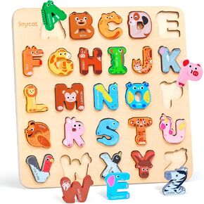 Joycat Wooden Animal Alphabet Buzzles للأطفال الصغار 1-3 ، 26 قطعة رسائل ، لعبة Montessori ABC التعلم ، هدايا ل 1 2 3 4 صبي عمرها 5 سنوات ، أنشطة تعلم ما قبل المدرسة