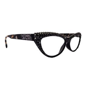 The Lynx, (Bling) Reading Glasses 4 Women W 2x (Full Top) (Hematite) Genuine European Crystal, Magnifying Cat Eye (Black, Leopard) NY Fifth Avenue (+1.50)