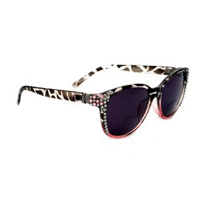 Sunset Blvd, Bifocal Sunglasses, Sun Readers Women Bling with Hematite and Rose Genuine European Crystals,Black and Pink Leopard. NY Fifth Avenue.