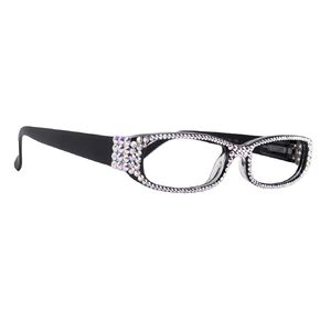 Elise, Bling Reading Glasses For Women W (AB) Genuine European Crystals rectangular (Black) +1.25 ..+3, Full Top NY Fifth Avenue. (+1.25)