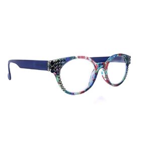 Versailles, (Bling) Reading Glasses for women Adorned W (Montana, Black Diamond) Genuine European Crystals. Magnification (Blue, Red, Clear) Round Frame. NY Fifth Avenue
