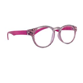 Grace, Metallic Translucent Bling Women Reading Glasses Adorned with Genuine European Crystals. Metallic Black, Fuchsia, Yellow or Orange. NY Fifth Avenue.